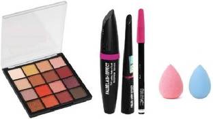 SHISHI mini eyeshadow palette01 of 16 shades with 3in1 set( Eyeliner,Mascara,Eyebrow Pencil) & 2 Blender puff (6 Items in the set)