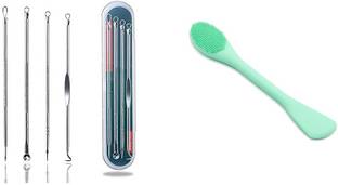 Lusty soul Blackhead Remover | Pimple Comedown Extractor Tool & Silicone Face Scrubber Multipurpose, 2 in 1 Facial Cleansing Brush,