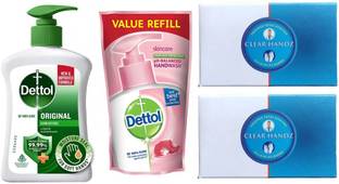 Dettol ORIGNAL HANDWASH PUMP 200 ML WITH SKINCARE POUCH 175 ML WITH CLEAR HANDZ SOAP 75 GR 2 PC