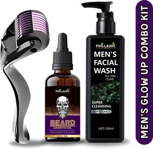 Phillauri Derma Roller,Beard OIl,Men's Faical Wash For Skin Refreshing Facial Wash & Nourish Foaming