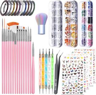 BOZLIN Nail Art Stamping Kit, 3D Nail Art Tools with Pen & Brush Painting Polish Design