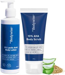Be Bodywise 10% AHA Body Scrub + 5% Lactic Acid Lotion | Aloe Vera| Exfoliates, Reduces Tan