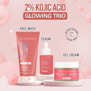 GLAMVEDA 2% Kojic Acid 3-Step Skincare Routine for Pigmentation,Dark Spots & Glowing Skin