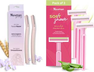 Hyuman Face Razor 2 + SoftShave Razor Pack of 3, Women