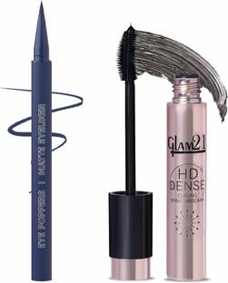 Glam21 Eye Poppers Matte Eyeliner-Moon Magic,0.5gm & HD Dense Curling Mascara |Waterproof Volumizing-Black, 10ml | Combo