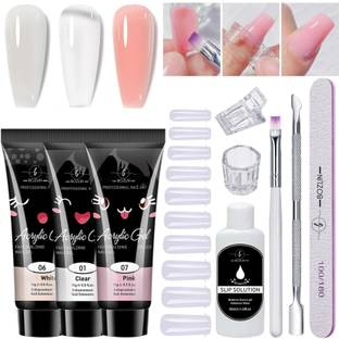BOZLIN Poly Nail Gel Extension Kit for Builder Gel UV Nail Art Kit Nail Extension Set (Clear, Pink, White)
