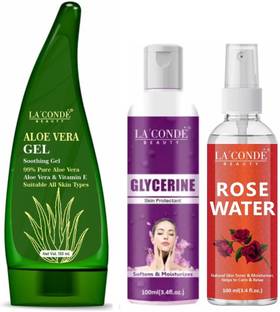 La'Conde 100% Natural Aloe Vera Gel 130ml with (Glycerin & Rose Water - Each,100ml)