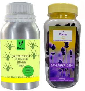 Veena Combo Natural Mosquito Citronella Diffuser 500 ml, With Dhoop Cones Lavender For Pooja