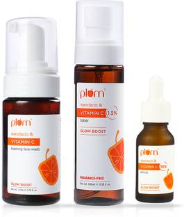 Plum Vitamin C Glow Boosting Trio|Face Wash,Toner&Serum|Reduces Pigmentation&Dark Spots