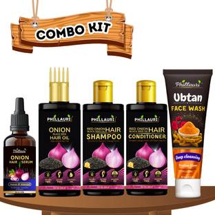 Phillauri Red Onion Blackseed Hair Combo Kit with Ubtan Facewash Combo Kit
