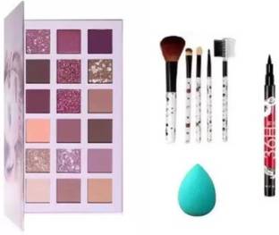 Pro Swiss Makeup NUDE Eye shadow Kit + 5 pcs makeup brush + 1 puff + Eyeliner