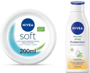 NIVEA Aloe Protection Lotion 200ml & Soft Light Moisturizer Cream 200ml (Pack of 2)