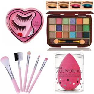 swenky eye makeup combo with brush (eyeshadow,puff,eyelash,5pc brush )