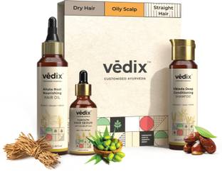 Vedix Hair Fall Control & Dandruff Care Regimen for Dry Hair - Oily Scalp & Straight Hair - 3 Product Kit