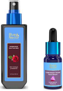 Blue Nectar Kumkumadi Tailam Face Serum with Saffron(10ml) & Face Tonic Mist (100ml)- Set of 2 Item