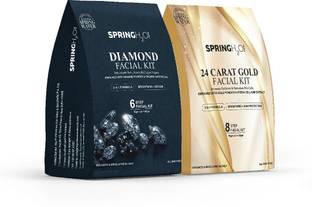SPRING H2O 24 Carat Gold Facial Kit + Diamond Facial Kit For Anti Acne, Repair, Brightening & Glowing Skin Combo
