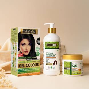 Indus Valley Natural Damage Free Gel Black Colour With Colour Protection Shampoo (200 ml) + Hair Ultima Spa (175 ml)