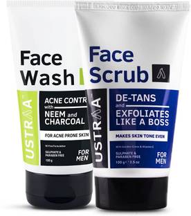 USTRAA Face Wash Neem & Charcoal & Face Scrub De-Tan - Effective Tan Removal