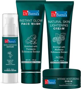 Dr Batra's Skin Fairness Serum - 50 G, Face Wash Instant Glow - 100 gm,Natural Skin Lightening Cream - 100 gm and Intense Moisturizing Cream -100 G (Pack of 4)