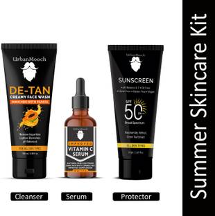UrbanMooch Summer Skin Care Kit, Routine Kit for Unisex, Detan Face Wash, Vitamin C Serum & Sunscreen SPF50 PA+++