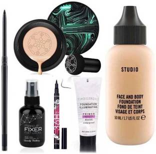 ravuk Kajal & Matte fixer & 36h eyeliner & matte primer , Foundation Bottle & sunisa Mushroom Head Make up Air Cushion BB Cream