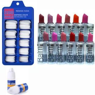 INDIANA HUDA 100 Pcs Reusable Acrylic False Nails With Nail Glue