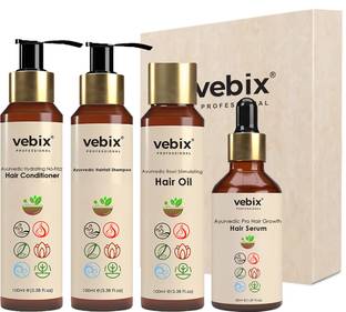 Vebix Professional Customized Regimen Ayurvedic Fastest Hair Growth Combo Set | All Hair | Shampoo, Hair Oil, Hair Growth Serum & Conditioner