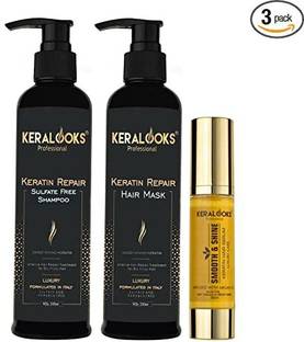 keralooks professional keratin shampoo, mask and Argan hair serum Combo pack|Promote silky,smooth,and frizz-free hair (Sulphate-free)