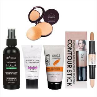 RoySham Fixer Spray, Primer, Foundation, Contour & Highlighter Stick, Compact Powder