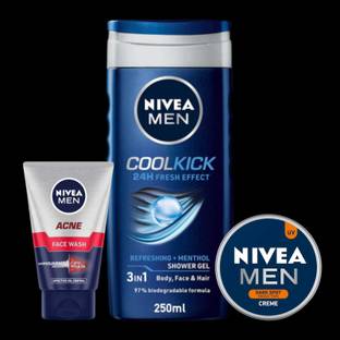 NIVEA Acne Face Wash 100ML Cool Kick Sw 250 ML & Men Cream 30ML