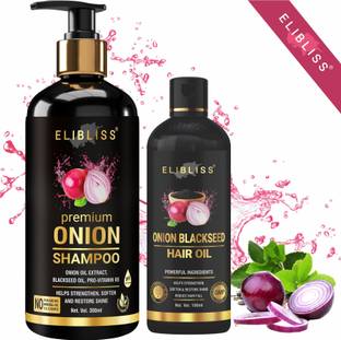 ELIBLISS Premium Onion Shampoo and Onion Blackseed Hair Oil for Hair Growth & Strong Hair