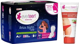 everteen Relax Nights Ultra 40 Pads and Silky Bikini Line Hair Remover Cream 50g