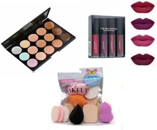 Ashav Huda Red Edition Liquid Matte 4 Pc Lipstick & 15 Shades Concealer & 6 in 1 Puff