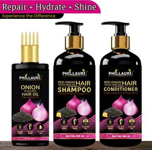 Phillauri Red Onion Black Seed Oil Ultimate Hair Care Kit (Shampoo + Hair Conditioner + Hair Oil)