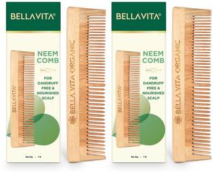 BELLAVITA Pure Neem Wooden Comb Combo with Dual and Wide Teeth | Hair Growth | Anti-Bacterial, Dandruff Remover & Hair Styling Comb |Daily Use | Natural & Eco Friendly | Best for Men & Women