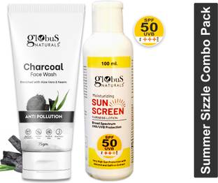 Globus Naturals Summer Sizzle Set - Sunscreen Lotion SPF 50++ 100 ml & Charcoal Face Wash 75 gm