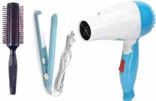 Dyegim Combo Of Professional Hair Roller Comb & Mini Hair Straightener & Hair Dryer