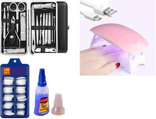 Miss Hot SUNmini Nails Polish Drayer Machine With manicure kit (16 pc ) & Artificial Fake Nails with Glue