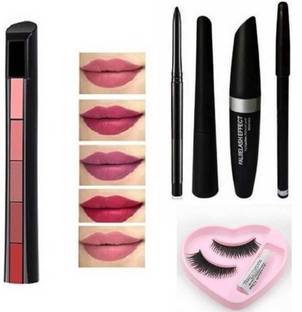 ravuk 5 in1 Creamy Matte Lipstiks & EyeLiner+kajal +Mascara+