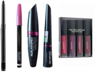 swenky Kajal & 3in1 Eyeliner,Mascara,Eyebrow Pencil & Red Edition Liquid Matte Lipstick
