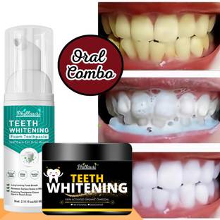 Phillauri Teeth whitening Foam & Charcoal Powder Combo kit Ultra-fine Deeply Clean Gums Intensive Stain Removal (2 Items in the set)
