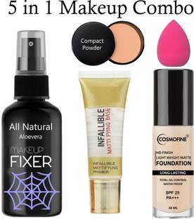cosmofine Face Makeup Combo Kit, Makeup Combo of Foundation + Fixer + Primer + Compact + Sponge