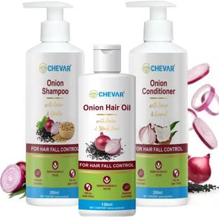 Chevar Onion Anti-Hair Fall Combo for Complete Hair Care onion hair oil + onion shampoo + onion conditioner