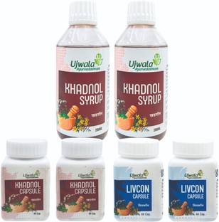 UJWALA AYURVEDASHRAM Khadnol Syrup and Khadnol Livcon Capsule Kit for One Month