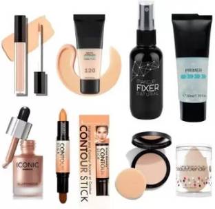 bAIRSTOW Face Makeup Liquid Shimmer Highlighter, HD Concealer, Matte Foundation, Fixer, Tube Primer, 3D Contour, Compact Powder Blender
