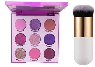 INDIANA HUDA Nylon Soft Bristles Foundation Brush White(Multicolor)& Its My Pleasure 9 Multicolor Matte And Shimmer Eyeshadow Palette