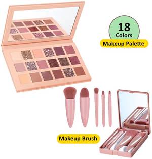 DAIMANPU 18 Color Eyeshadow Palette with 5in1 Mirror Makeup Brush Set | Select and Apply