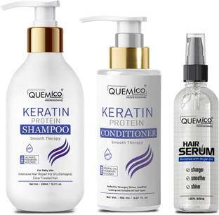 Quemico Professionnel Sulphate Free Keratin Protein Smooth Shampoo and Conditioner Set With Hair Serum | Net Vol - 500ml