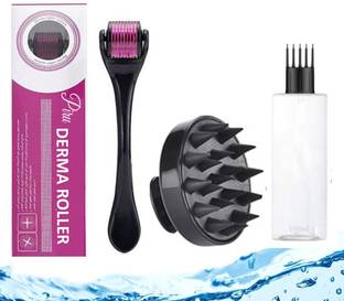 Piru 3-in-1 Hair & Skin Care Combo – Derma Roller, Scalp Massager & 100ml Empty Serum Spray Bottle