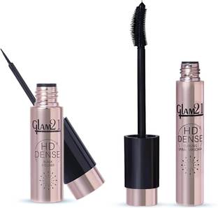 Glam21 HD Dense Mascara + Black Eyeliner Combo Pack Smudge & Waterproof Stay Upto 12Hrs